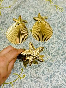 STAR SHELL GOLDEN EARRING &amp;hand Bracelet