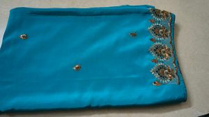 Elegant 🩵 Saree with Embroidery