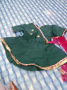 Girls Lpant Frock -  Dark Green