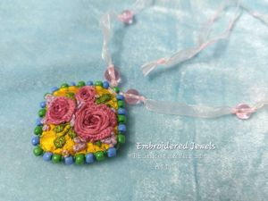 Hand Embroidered Rose Pendant Necklace