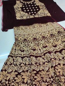 Maroon Velvet Lehenga Choli Dupatta