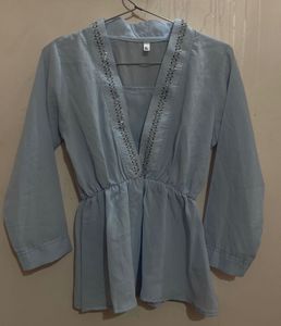 V-Neck Top with Rhinestone Detailing