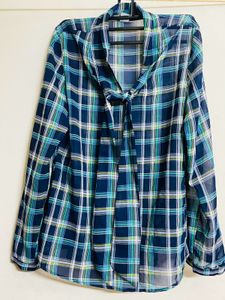 Plaid Tie Neck Shirt Top
