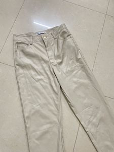 ZARA Beige Faux Leather Straight Fit &amp; High Waist