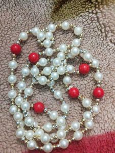 Pearl &amp; Red Bead Necklace