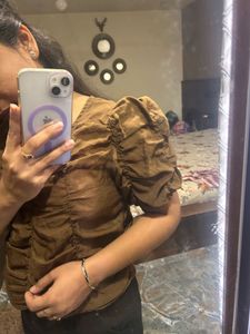 Brown Puff Sleeve Top