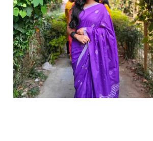 Purple Cotton Saree with readymade blouse