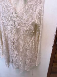 American Rag Cie Cream Lace Button-Down Dress (XS)