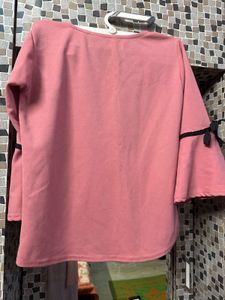 Pink Top With 3D Buttons And Umbrella Sleeves