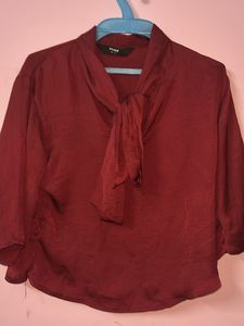 Burgundy Tie Neck Blouse
