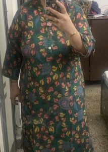 Green Printed Kurta With Off White Pants