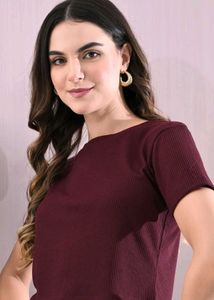 Ribbed Knit Top - Burgundy