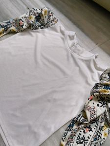 White Top Puffed Hand And Indo-western Style Print