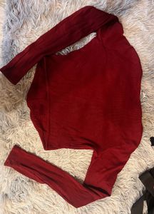 Maroon full sleeve Corset style crop top