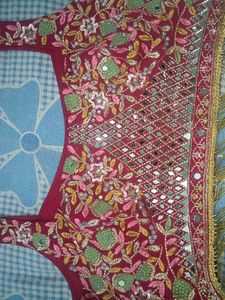 Mirror Work Blouse And Plazzo Set With Shrug