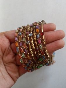 Multicolored Metal Bangles with stone work