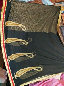 Designer Black-Golden Georgette Net Saree (6 Mtr)
