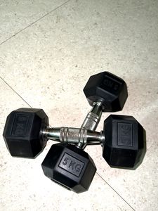 Rubber Coated Professional Exercise Hex Dumbbells (Pack of 2) (5 Kg x 2pc (Total = 10 kg), Hex Dumbell)