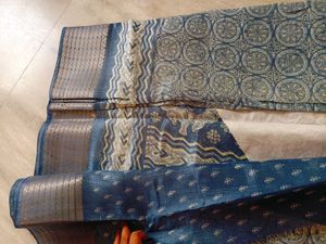 Blue Patterned Saree (Blue With White)new