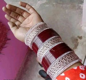 Bridal Red &amp; Silver Chooda Set Traditional Bangle