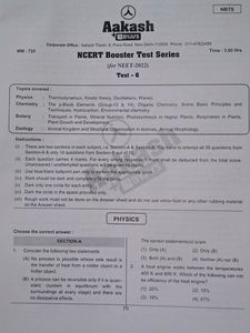 Aakash Institute NEET NCERT Booster Test Series (8 Part Syllabus Tests) 720 marks Mock Test Papers (pdf solutions available)