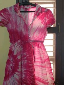 Pink Tie-Dye Shirt Dress