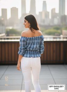 Blue Plaid Off-Shoulder Top