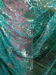 Teal Sequin Saree