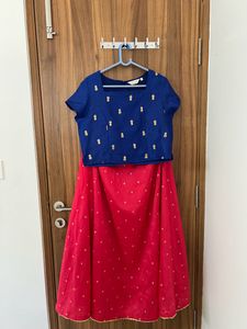 Blue Crop top With Pink Skirt