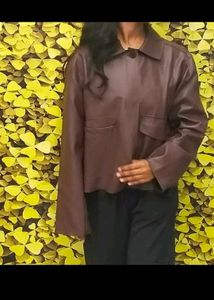 Burgundy Faux Leather Cropped Jacket