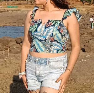 Tropical Print Boaning Corset Top