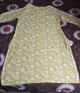 Yellow Printed Cotton Kurti/Dress – 3/4 Sleeve
