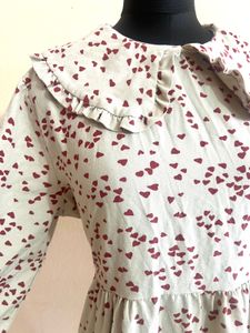 Heart Print Ruffle Collar Dress