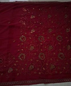 New Maroon Saree with Intricate Gold Embroidery✨