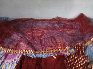 Burgundy Embroidered Velvet Skirt