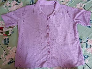 Lavender Eyelet Button-Down Top