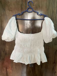 White Puff Peplum Top