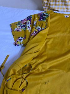 Floral Print Yellow Wrap Dress Fits S-M