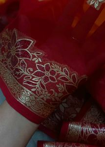 Beautiful Yellow + red Mix Colour saree.