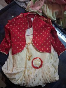Girls Cream &amp; Red Dress with Jacket