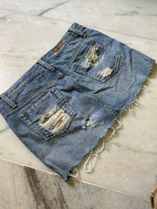 Distressed Denim Mini Skirt