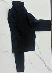 Turtle-Neck Black Cropped T-shirt, Size - 32-34