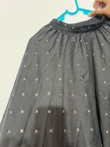 Grey Polka Dot Maxi Skirt With Glass Work Blouse