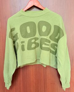 Green Good Vibes Cropped Sweatshirt Top Oversized