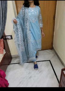 blue mirror work pakistani kurta set heavy xl net