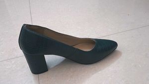 Dark Green Block Heel Pumps