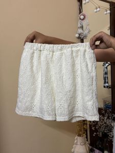 White Embroidered Women's Shorts