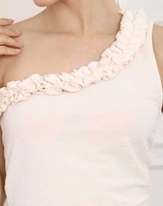 One Shoulder Ruffle DetailTextured Short Top