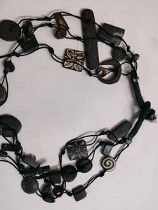 Neckpiece With Wooden Pieces Brown Color
