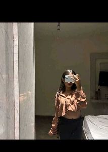 Brown Button-Down Crop Top